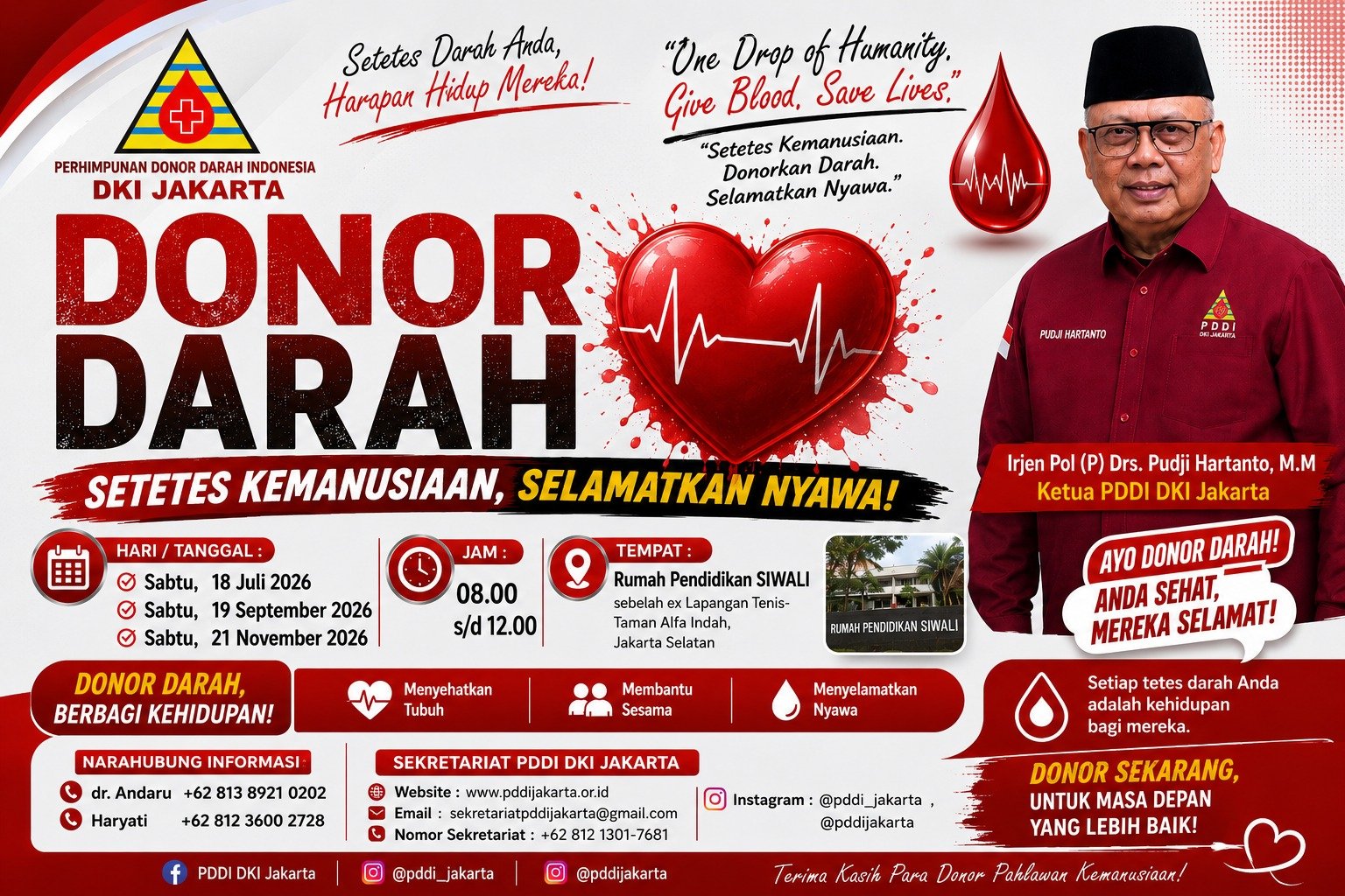 Poster kegiatan donor darah Perhimpunan Donor Darah Indonesia (PDDI) DKI Jakarta.
